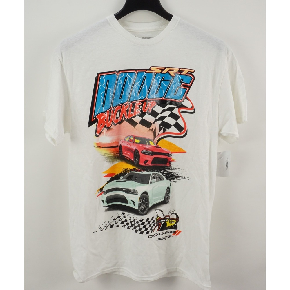 New Dodge x Reason Brand Retro Charger SRT Sports Car Crew T-Shirt Mens XL White